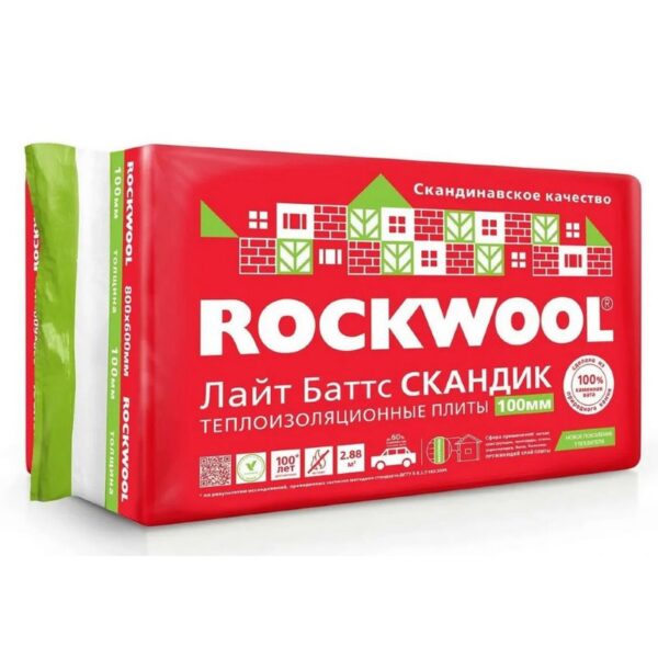Базальтовая вата Rockwool Лайт Баттс Скандик 800х600х50 мм 12 шт (до 35 кг/м3; 0
