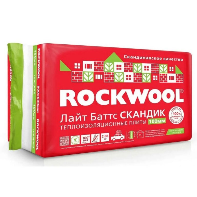 Базальтовая вата Rockwool Лайт Баттс Скандик 800х600х50 мм 12 шт (до 35 кг/м3; 0
