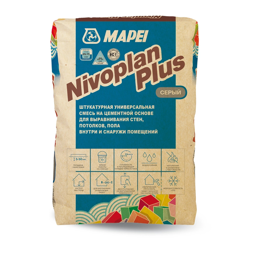 Штукатурная универсальная смесь Mapei (Мапей) NIVOPLAN PLUS 25 кг